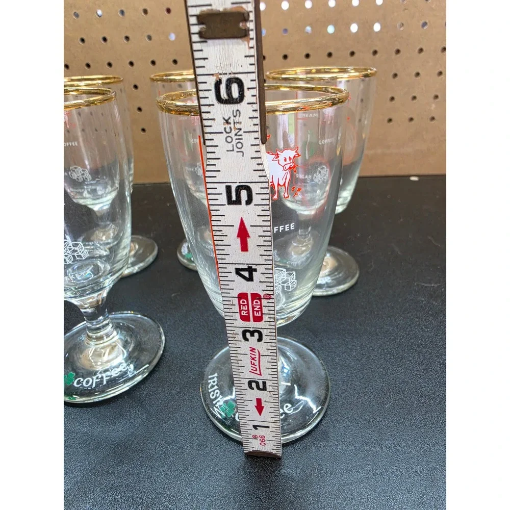 Vintage Irish Coffee Recipe Glasses Set of 5 Gold Rim Footed Goblets Shamrock